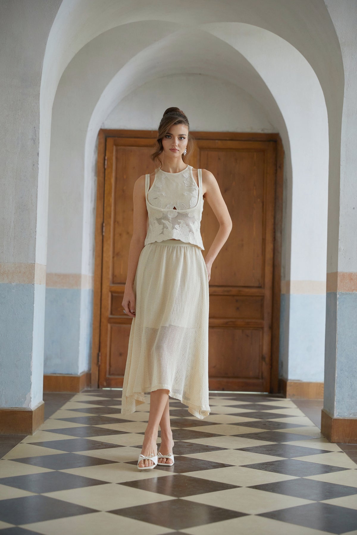Aoife Neutral Floral Crochet Three-Piece Set