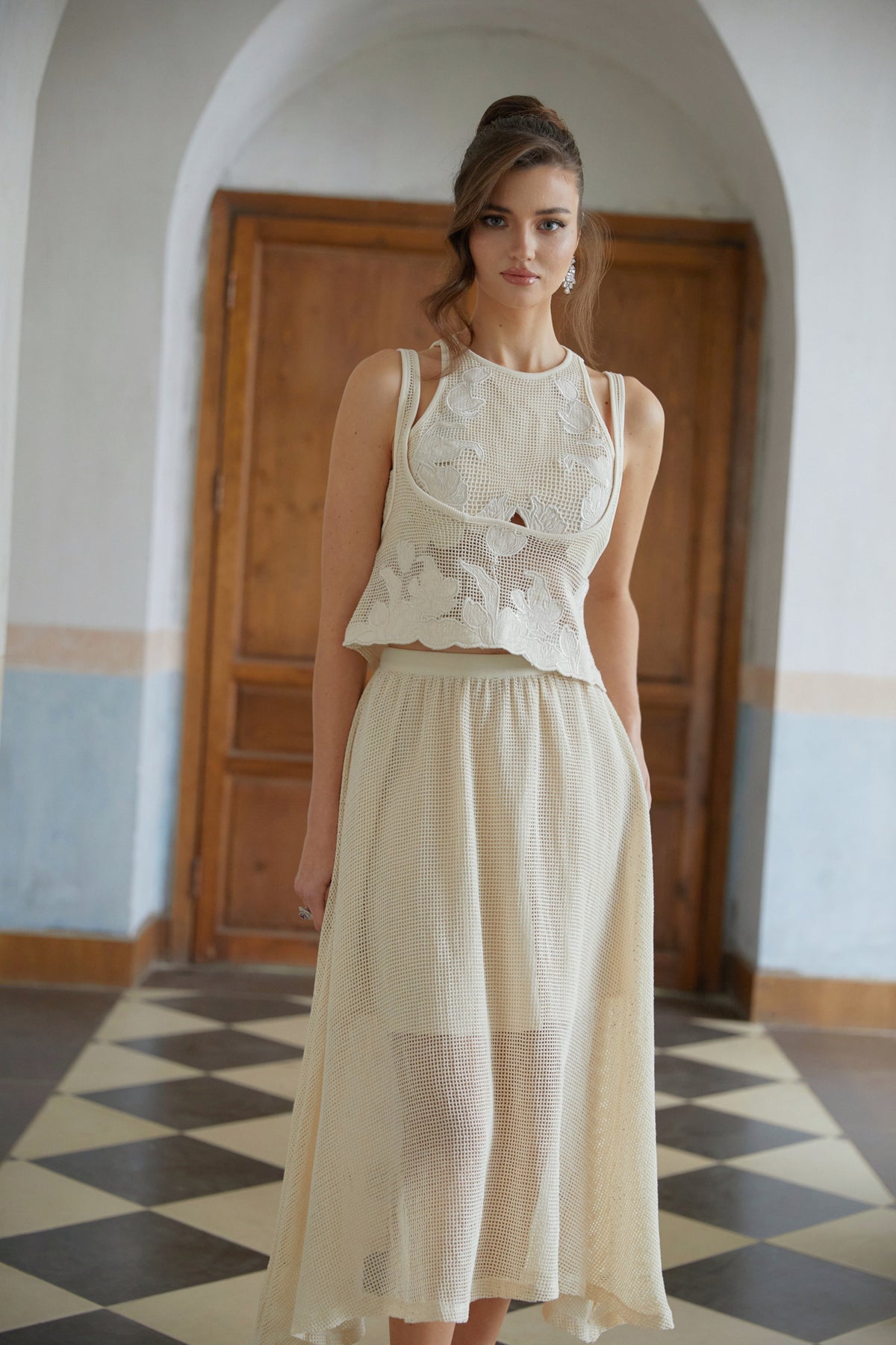 Aoife Neutral Floral Crochet Three-Piece Set