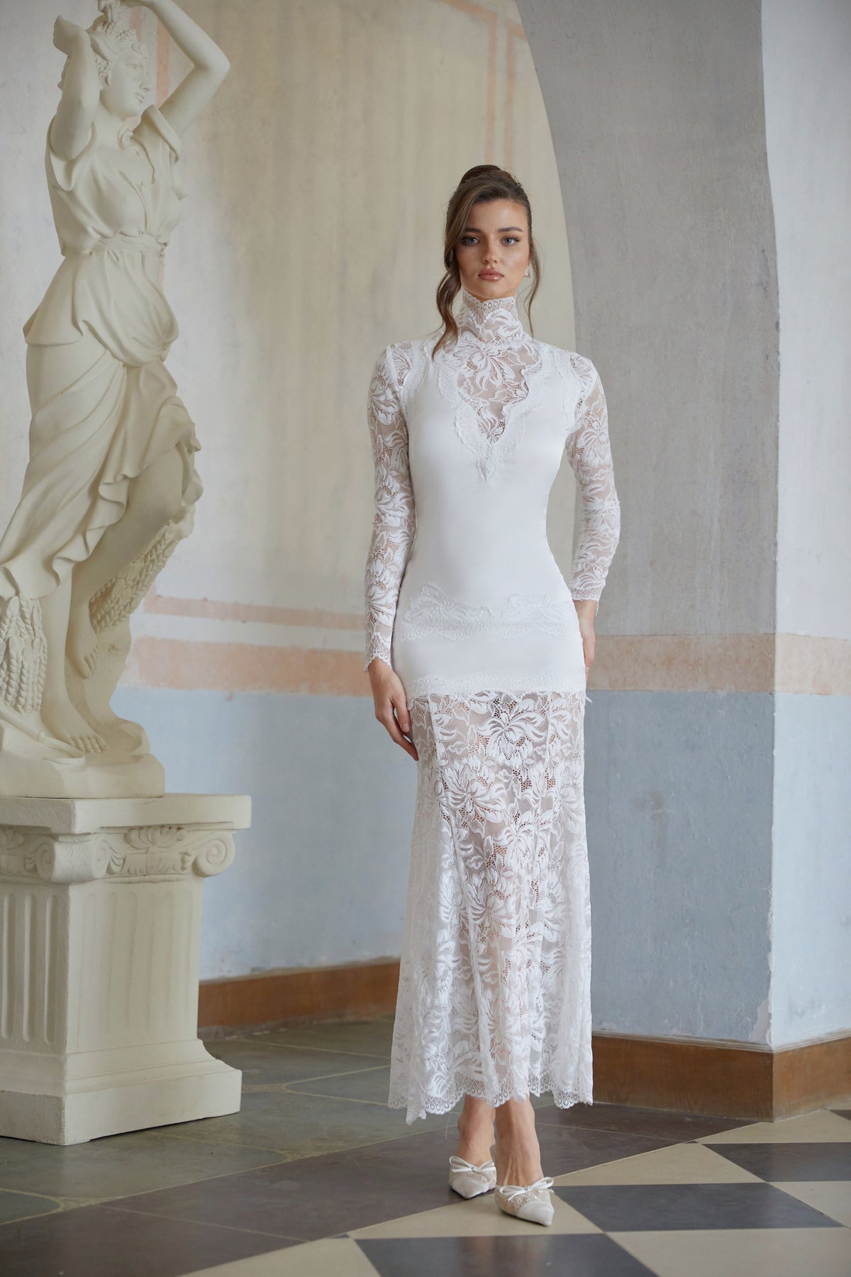 Airelle White Satin Panel Lace Maxi Dress