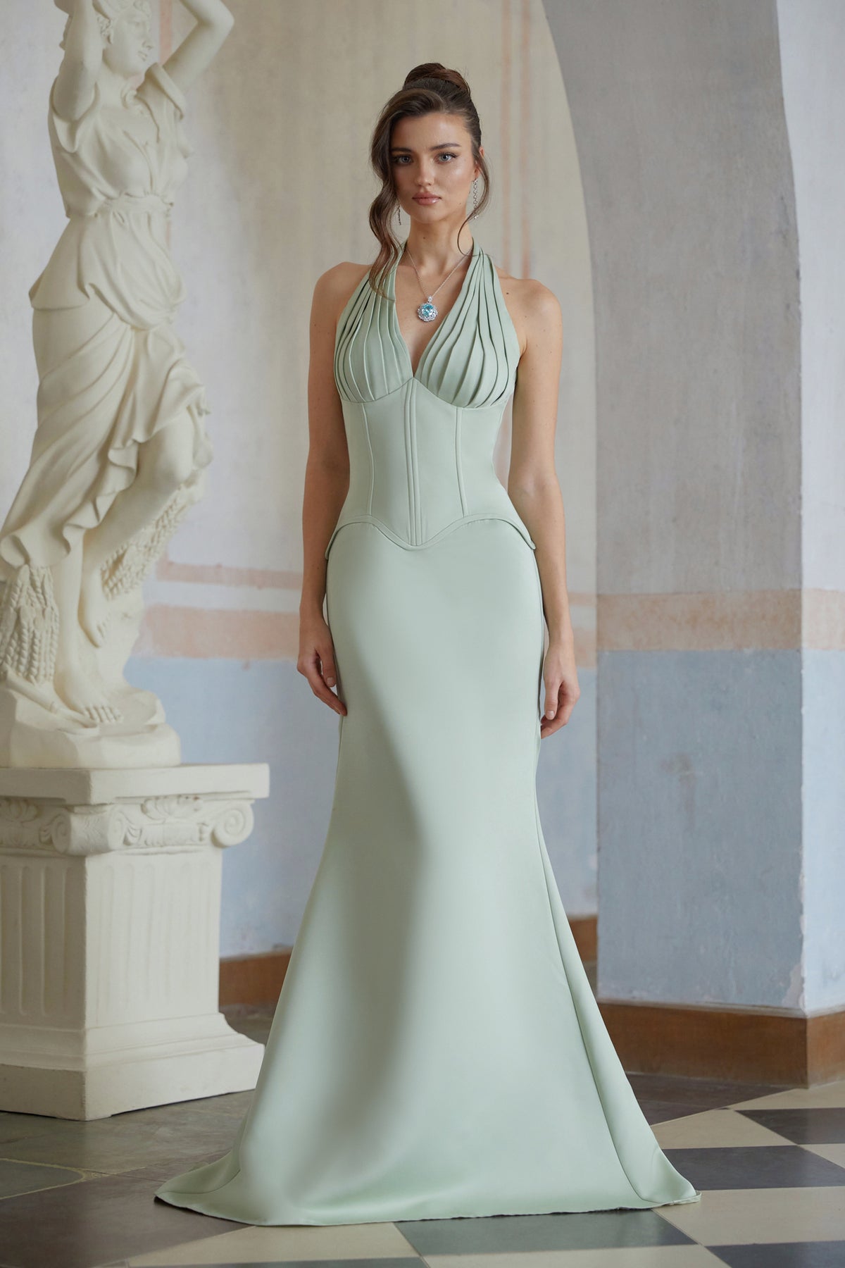 Aurélie Green Halterneck Mermaid Maxi Dress