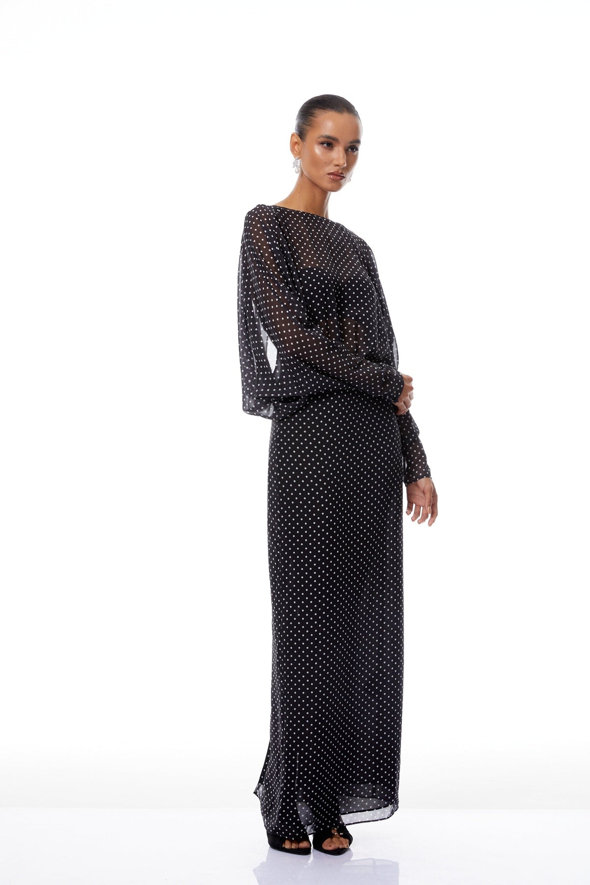 Emilia Black Polka Dot Chiffon Maxi Dress
