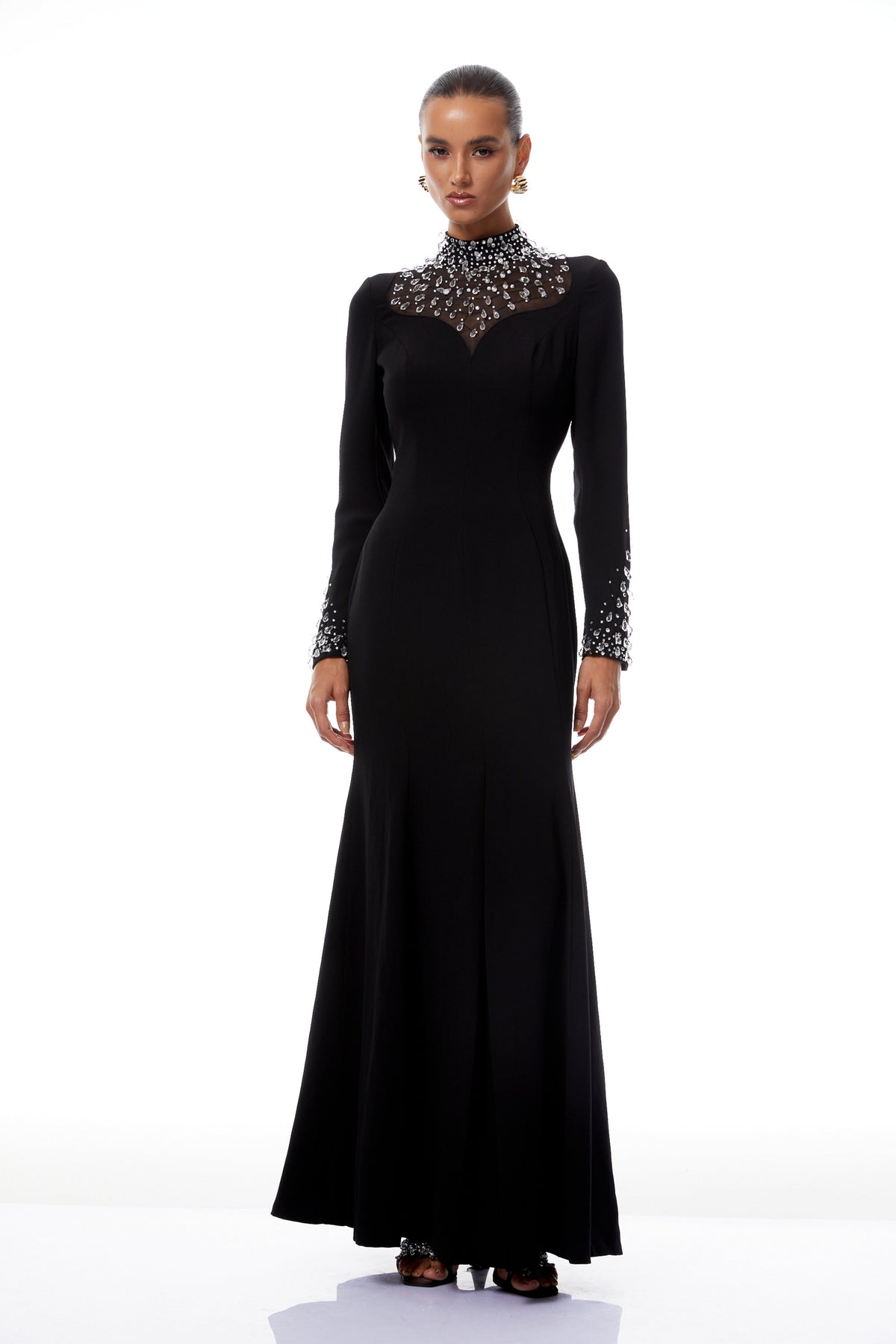 Oona Black Embellished Flared Maxi Gown (Final Sale)