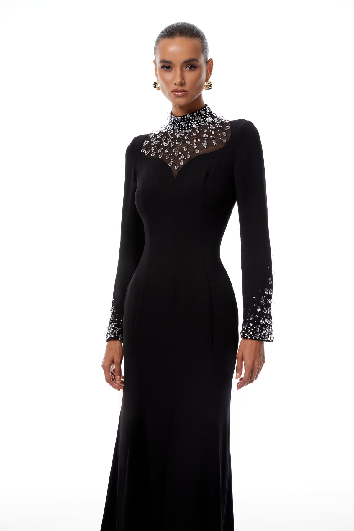 Oona Black Embellished Flared Maxi Gown