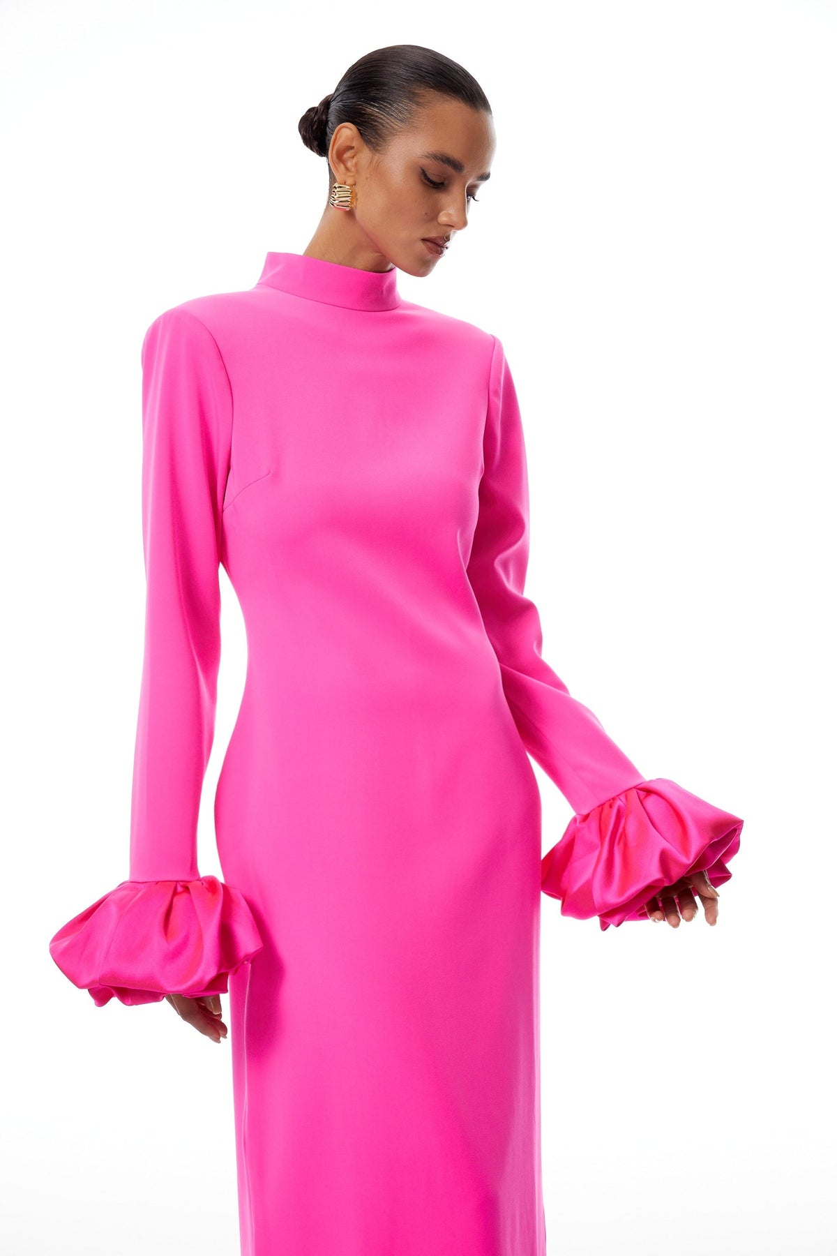 Eugenia Hot Pink Petal Cuff Maxi Dress (Final Sale-US Only)