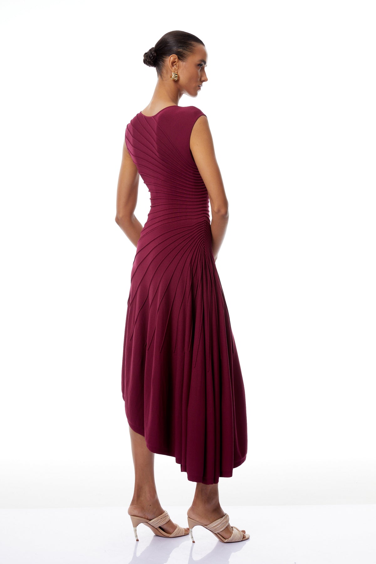 Orietta Burgundy Asymmetrical Draped Knit Midi Dress (Final Sale-US Only)