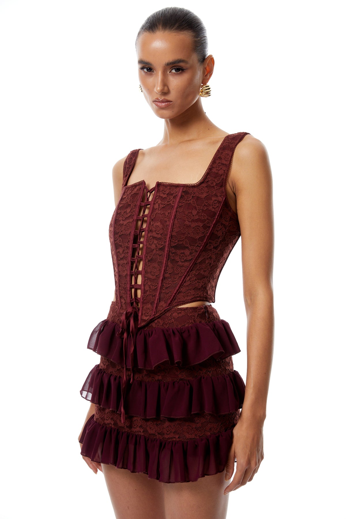 Léonie Red Floral Lace Top & Skirt Set