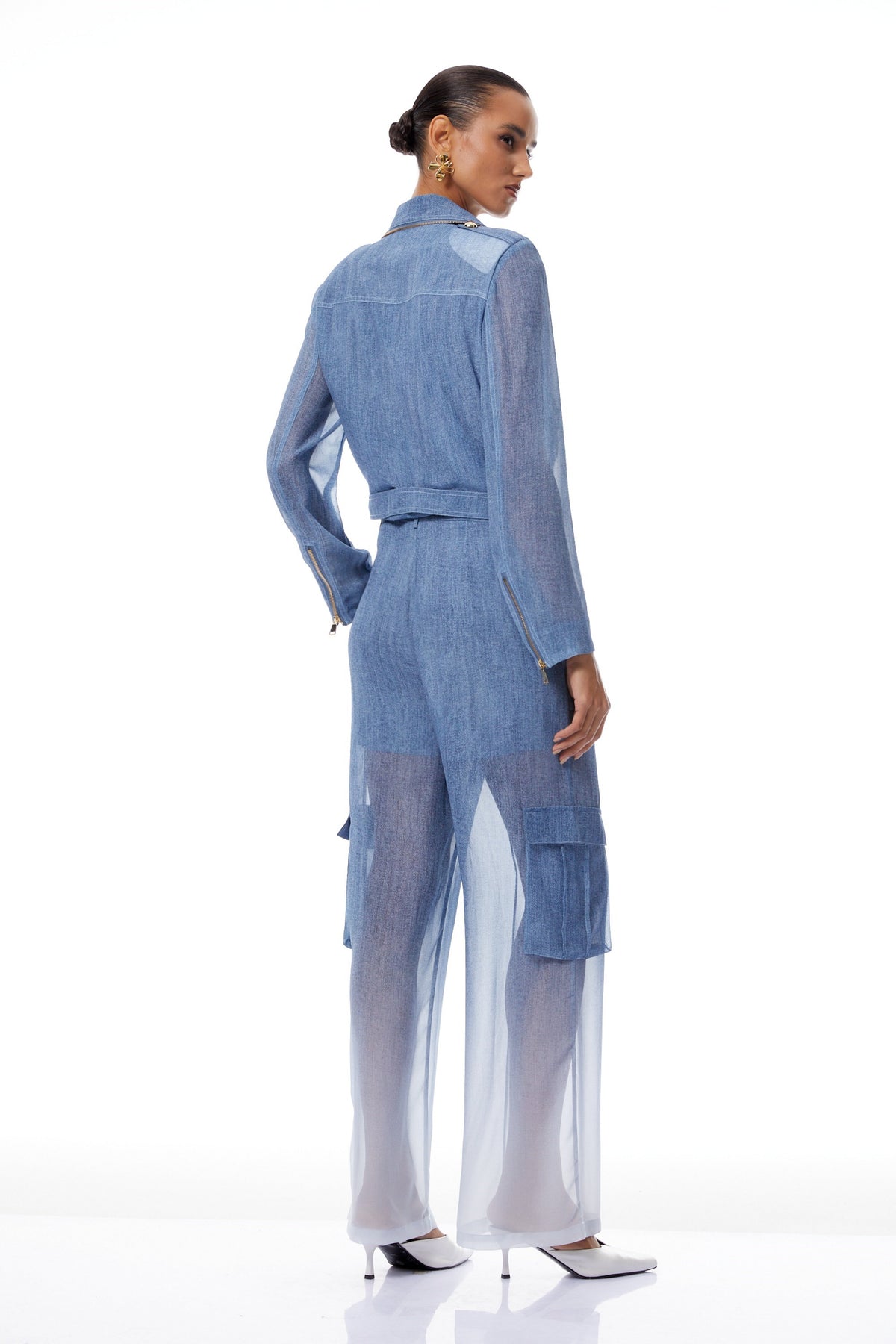 Doriane Blue Zip Detail Denim Jacket & Jeans Set