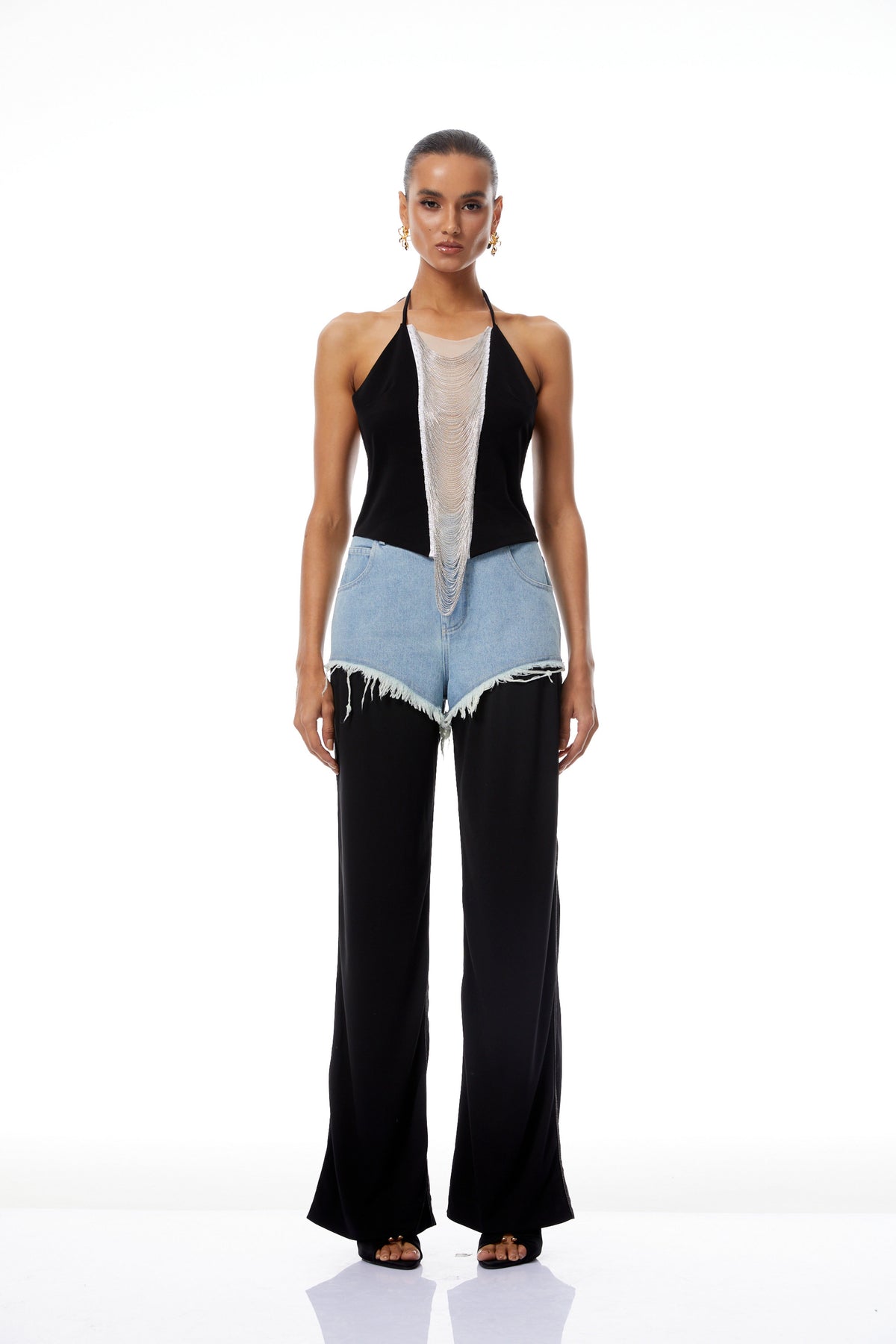 Carla Black Halterneck Fringed Crop Top