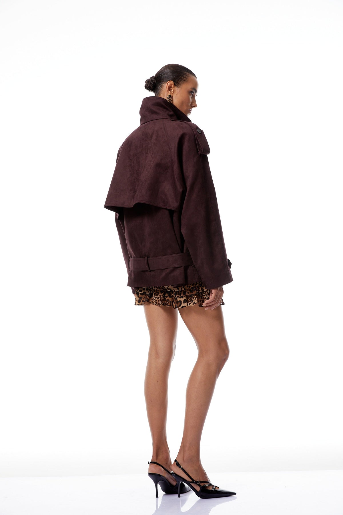 Flavia Burgundy Belted Suede Trench Coat (Final Sale)