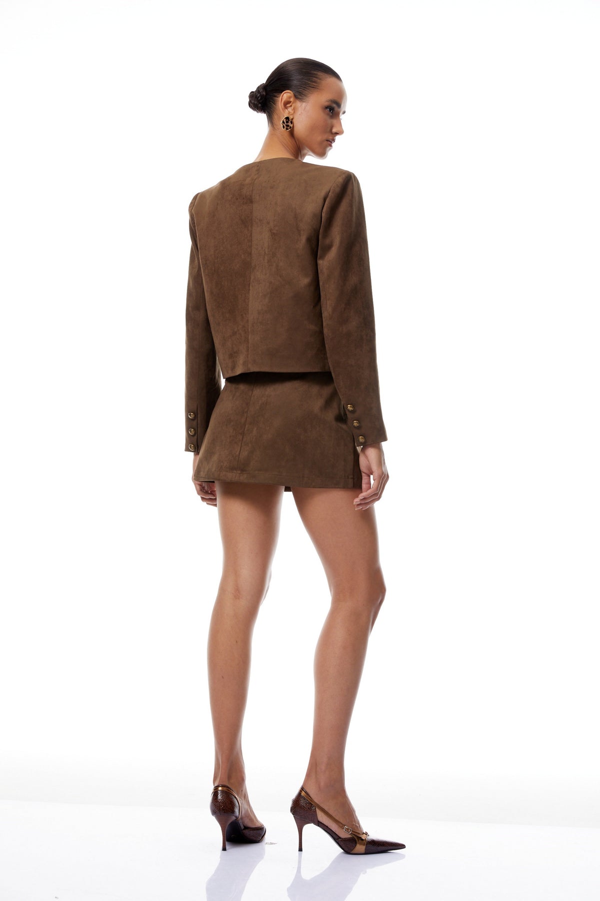 Xénia Brown Studded Suede Jacket & Skirt Set (Final Sale)