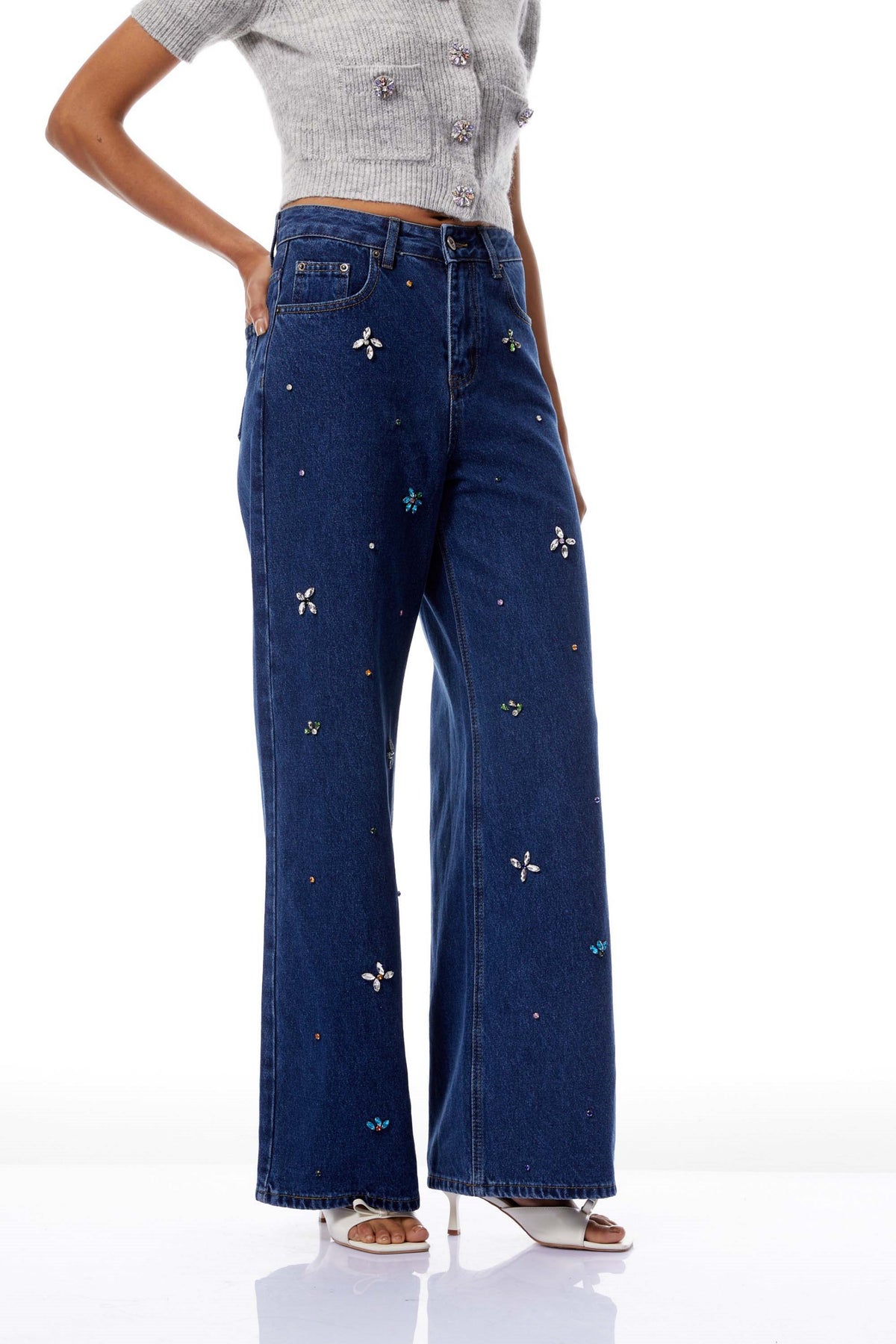 Caoimhe Indigo Blue Crystal Floral Jeans