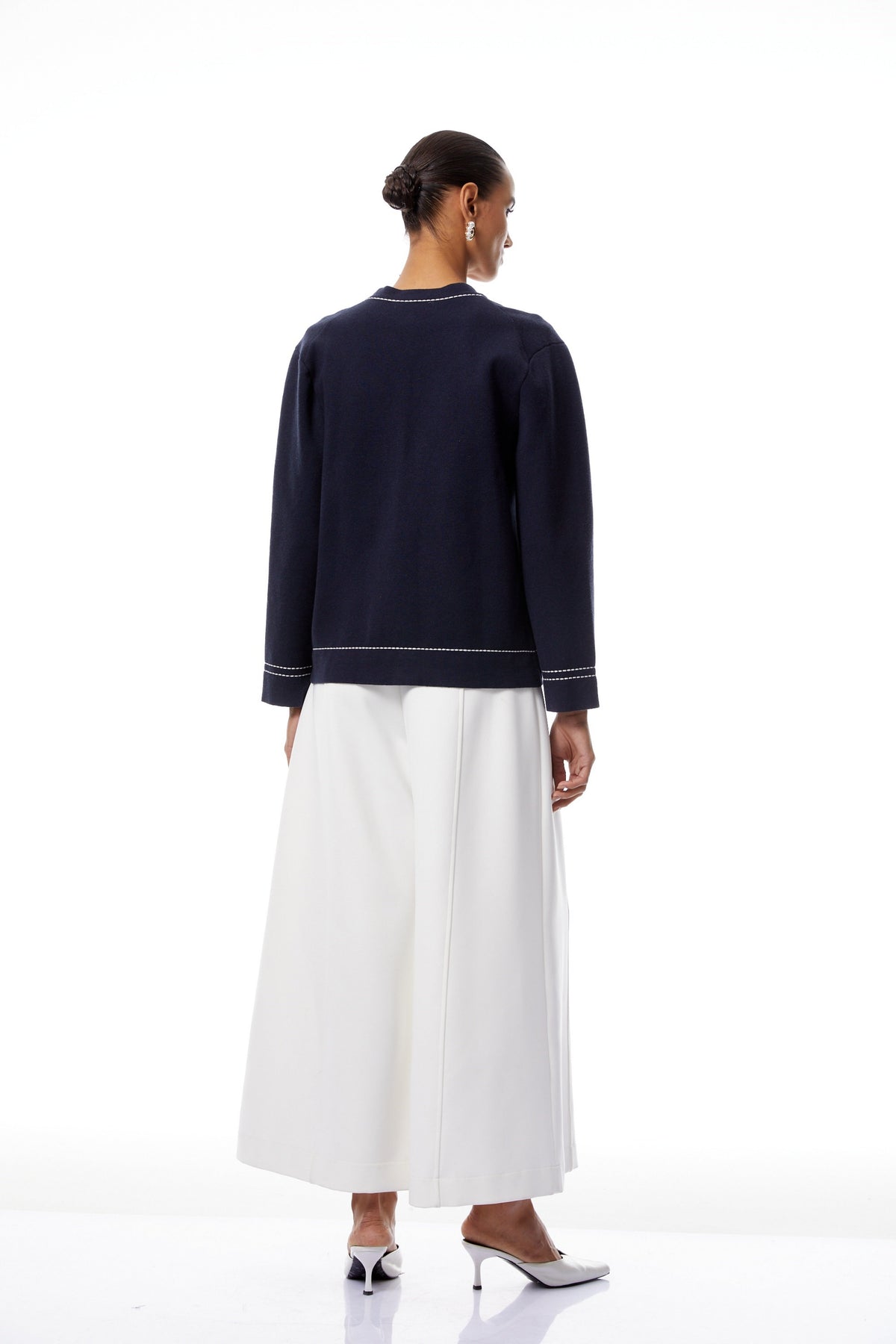 Margaux Blue Contrast Stitching Knit Cardigan (Final Sale)