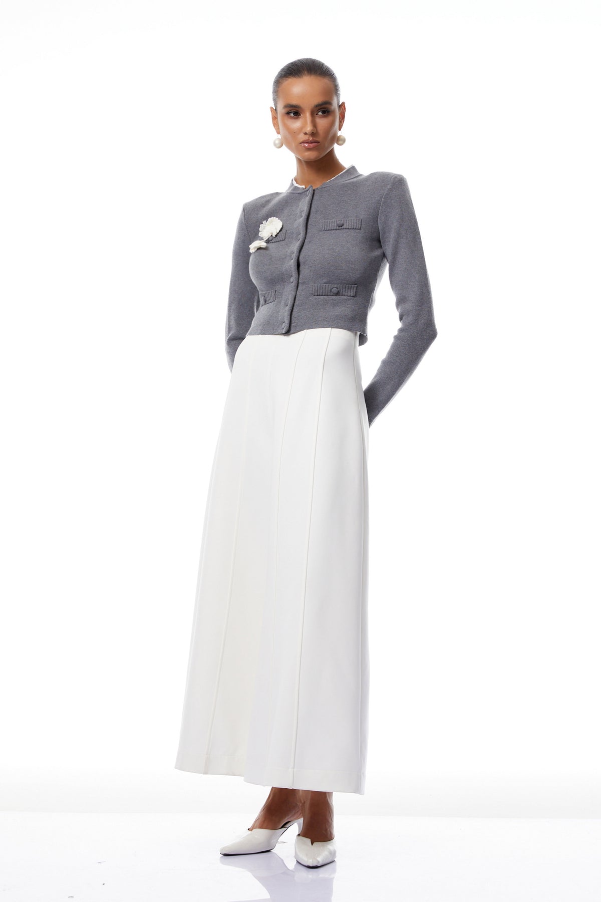 Lisette Grey 3D Petal Knit Cardigan (Final Sale-US Only)