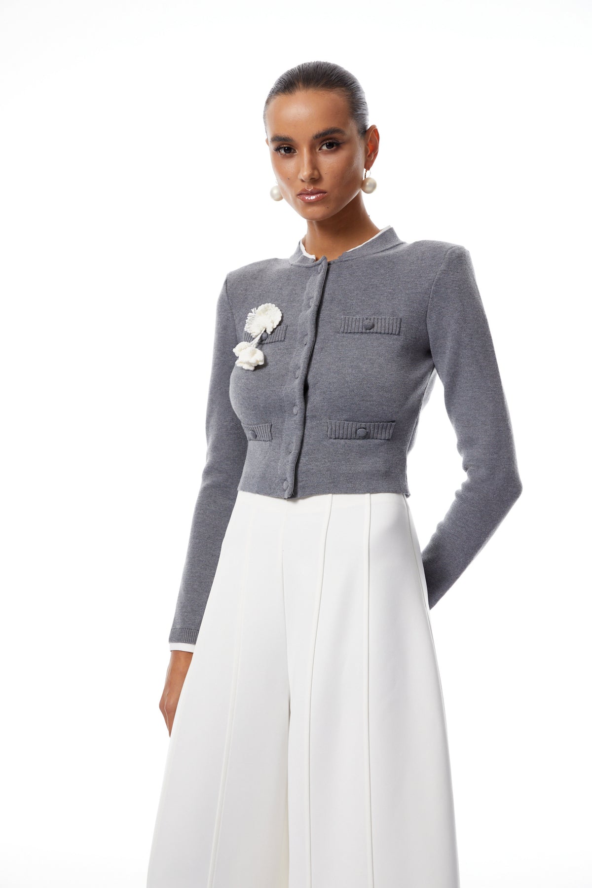 Lisette Grey 3D Petal Knit Cardigan (Final Sale-US Only)