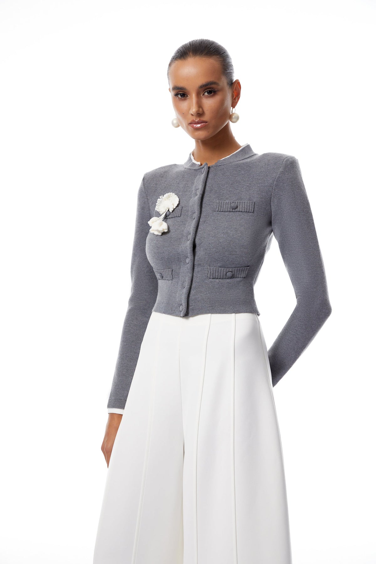 Lisette Grey 3D Petal Knit Cardigan (Final Sale)