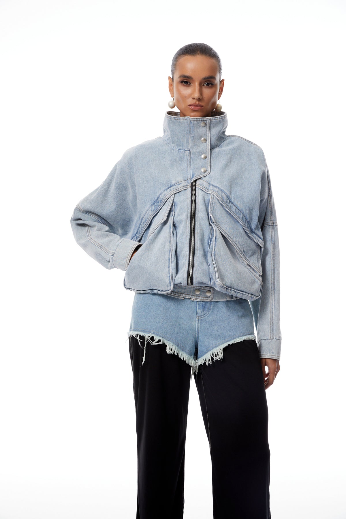 Emilia Blue Layered Cargo Pocket Denim Jacket