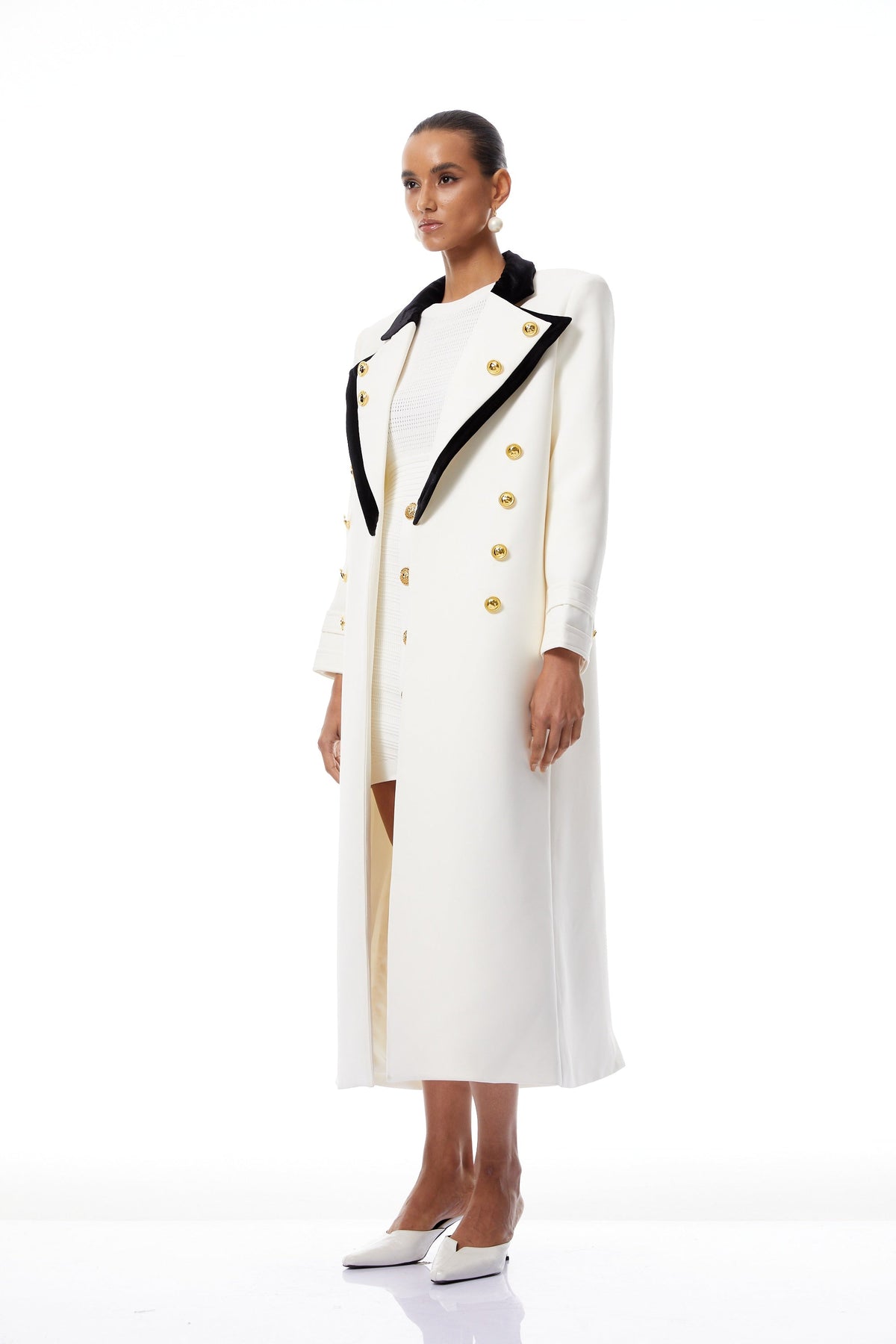 Rodica White Double-Breasted Overcoat