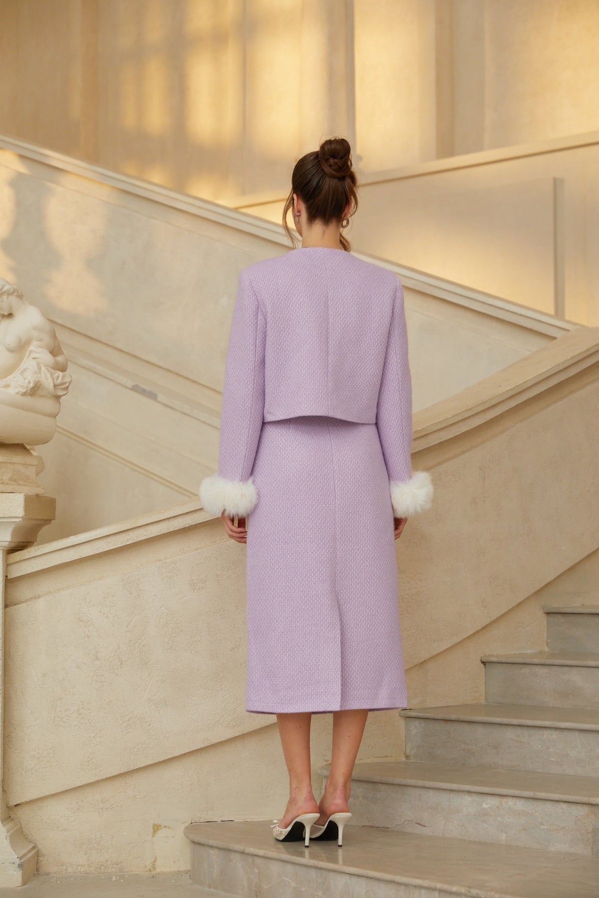 Dolly Purple Fur Trim Tweed Jacket & Skirt Set