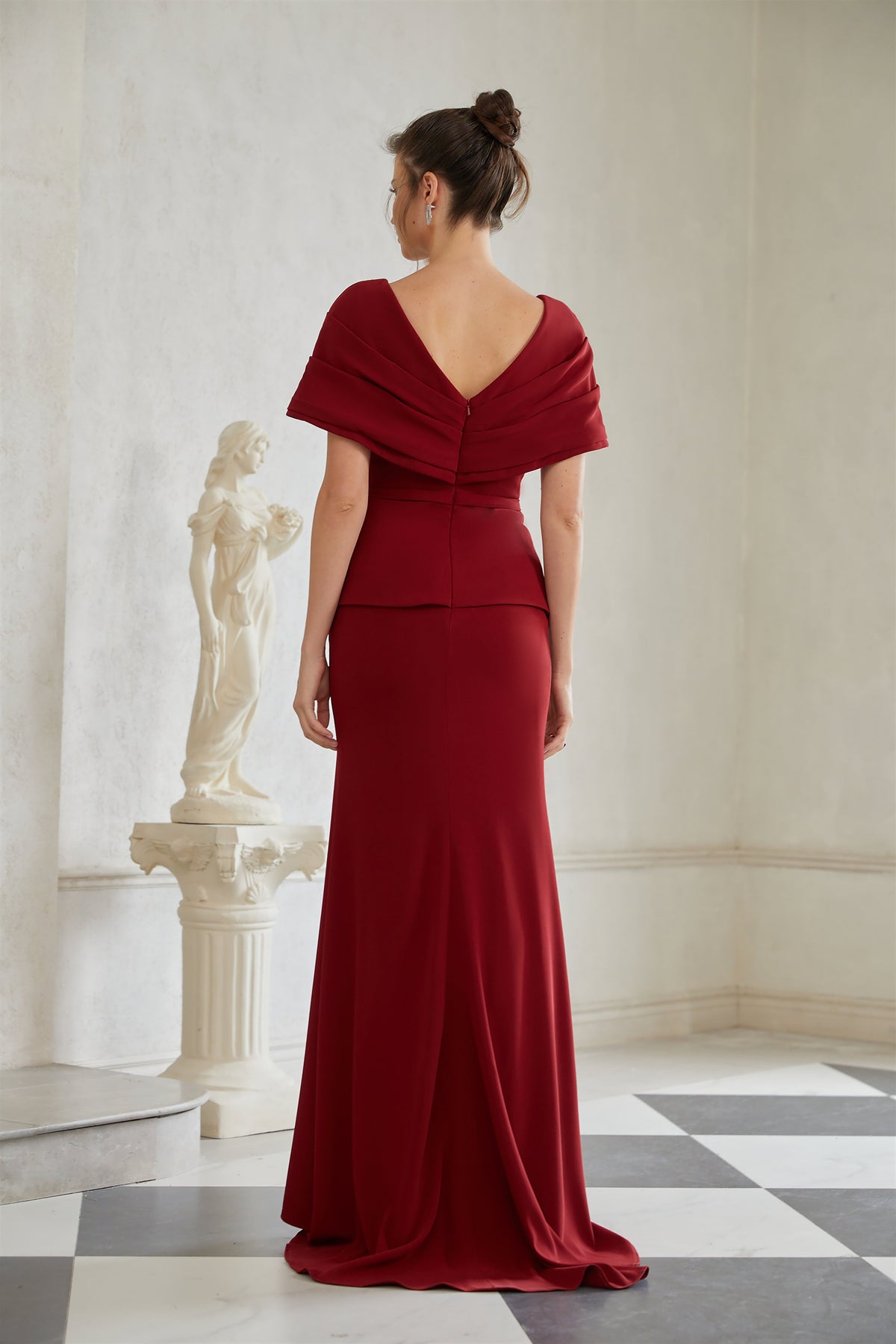 Lauren Red Ruched Shawl Detail Maxi Dress (Final Sale-US Only)