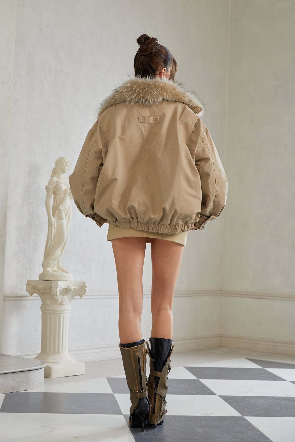 Rosanna Khaki Fur Panel Bomber Puffer Jacket