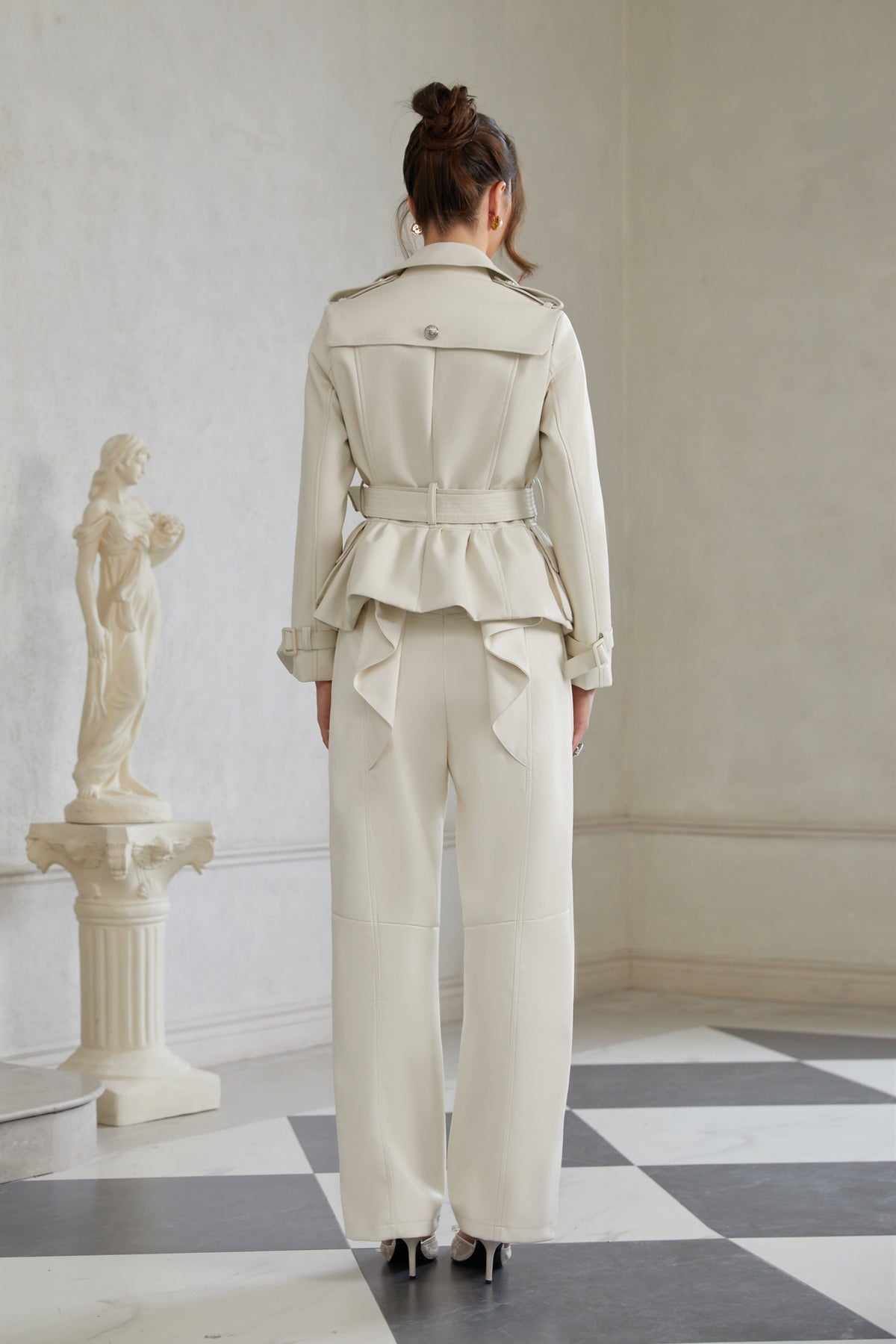 Melanie White Double-Breasted Leather Biker Jacket