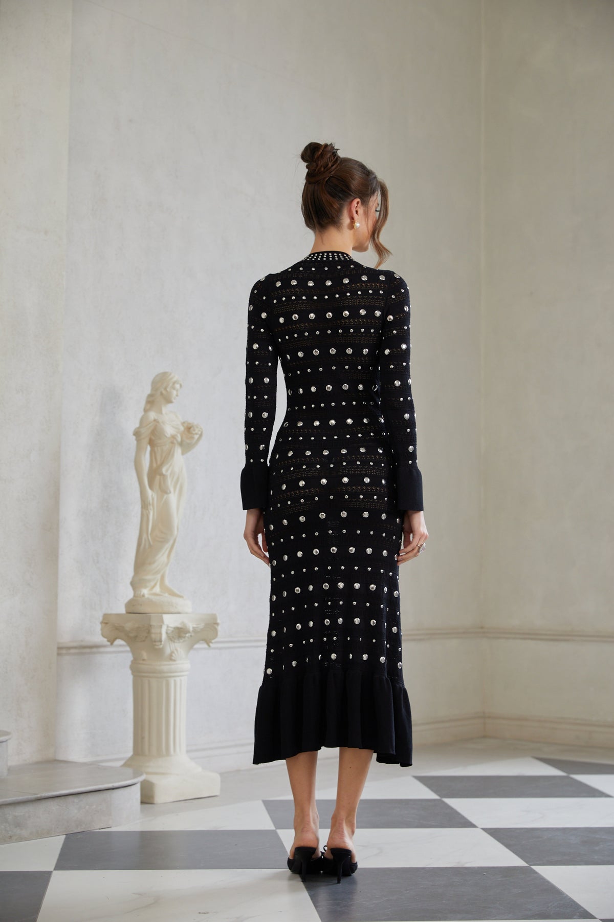 Chloé Black Long Sleeve Studded Crochet Knit Midi dress (Final Sale)