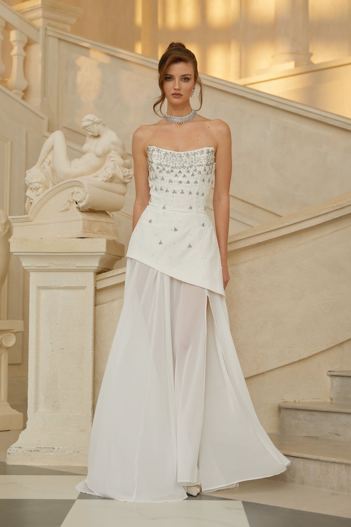 Melisande White Embellished Dress & Skirt Set