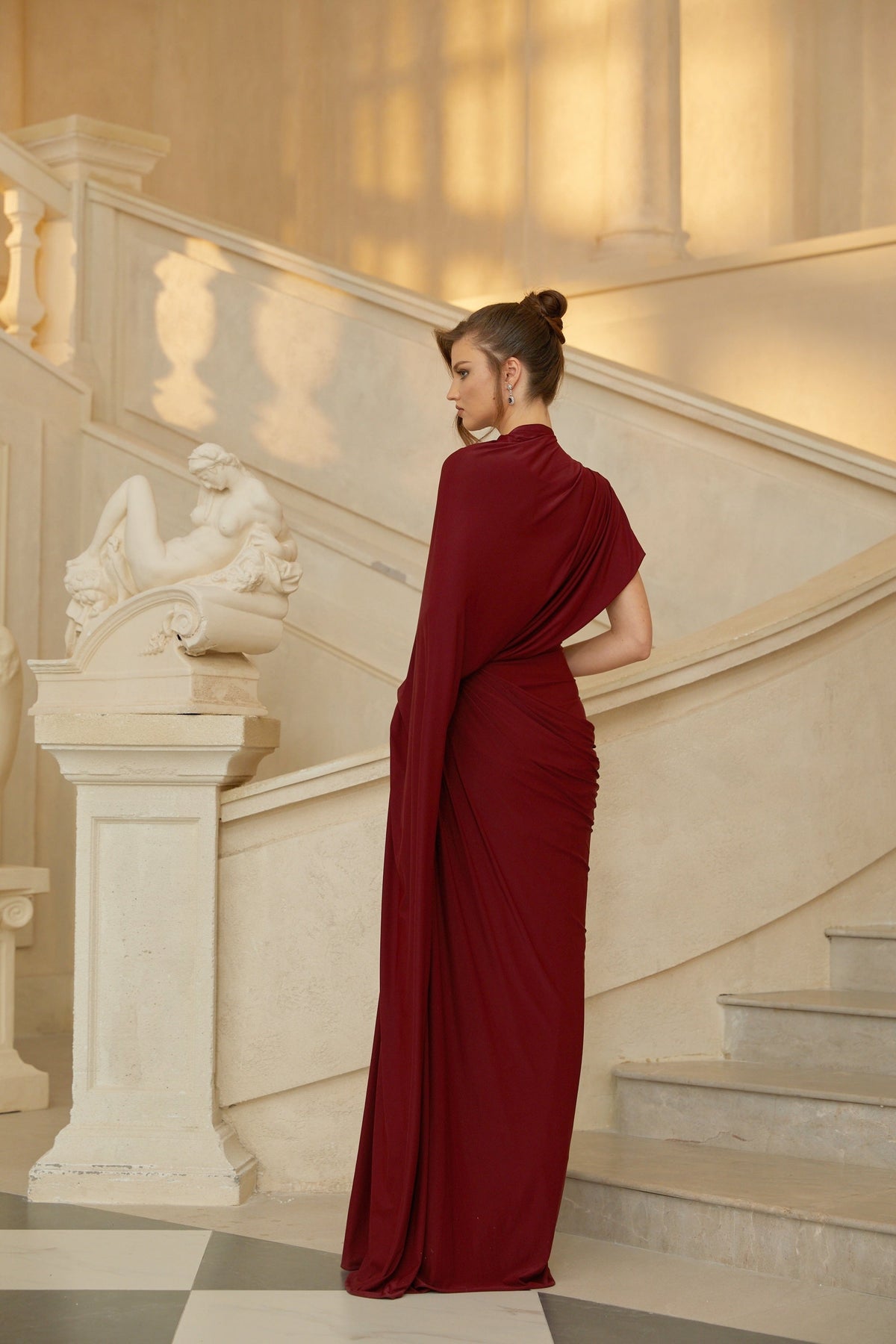 Fenella Red Asymmetrical Draped Cape & Dress Matching Set (Final Sale-US Only)