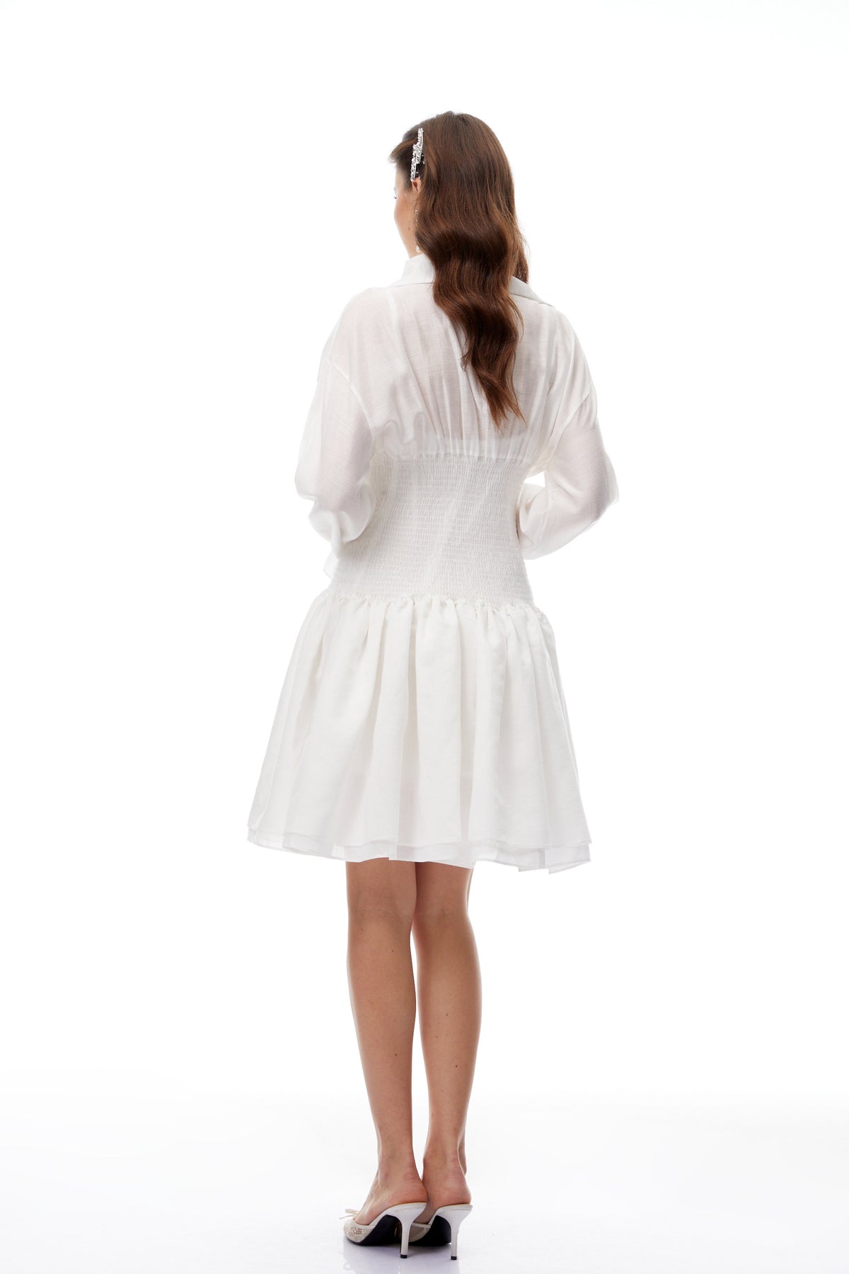 Giana White Double-Breasted Mini Shirt Dress