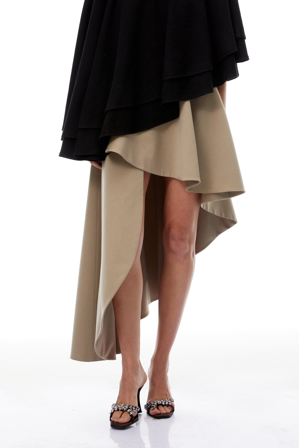Filomena Beige Draped Asymmetrical Mini Skirt