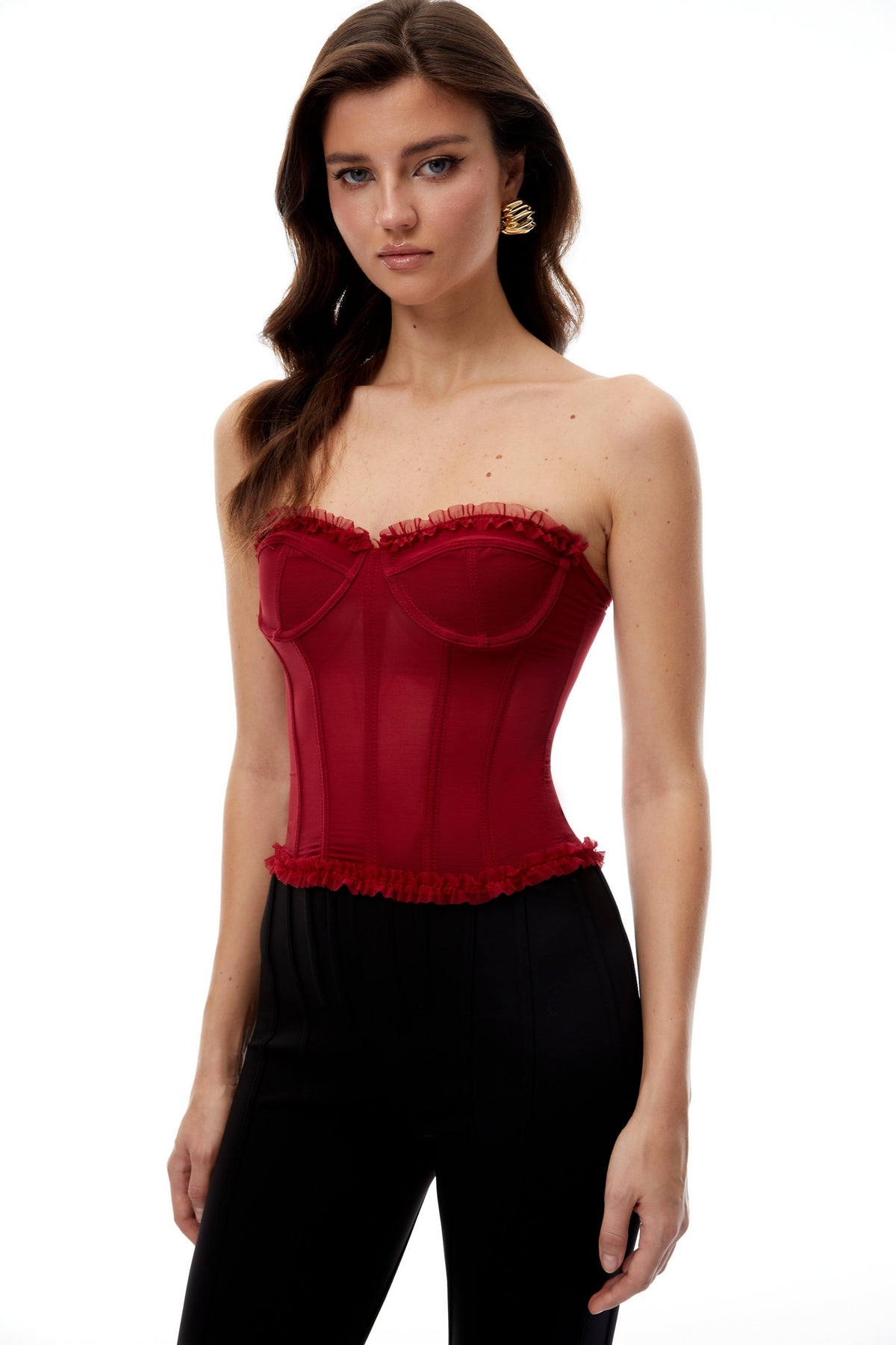 Winona Red Ruffled Trim Tulle Corset Top