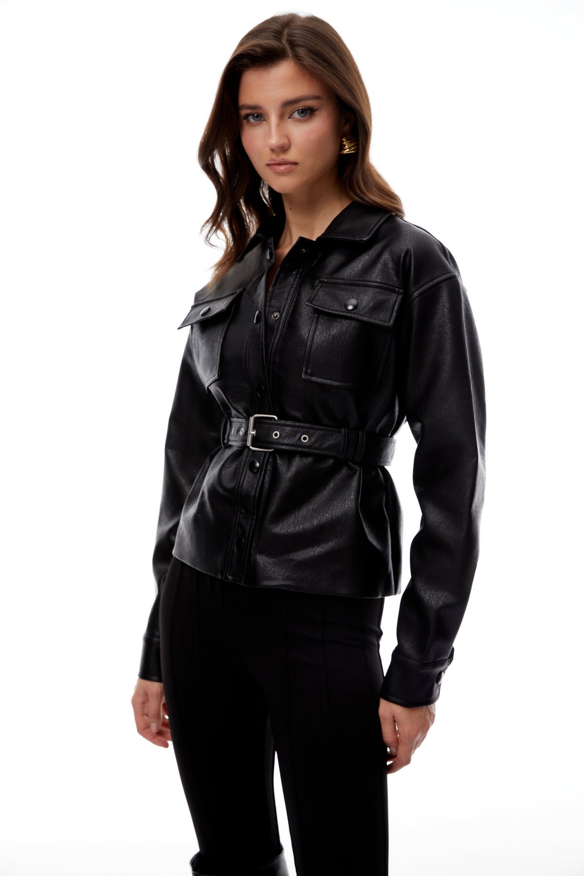 Leah Black Belted Pebbled Leather Jacket (Final Sale)