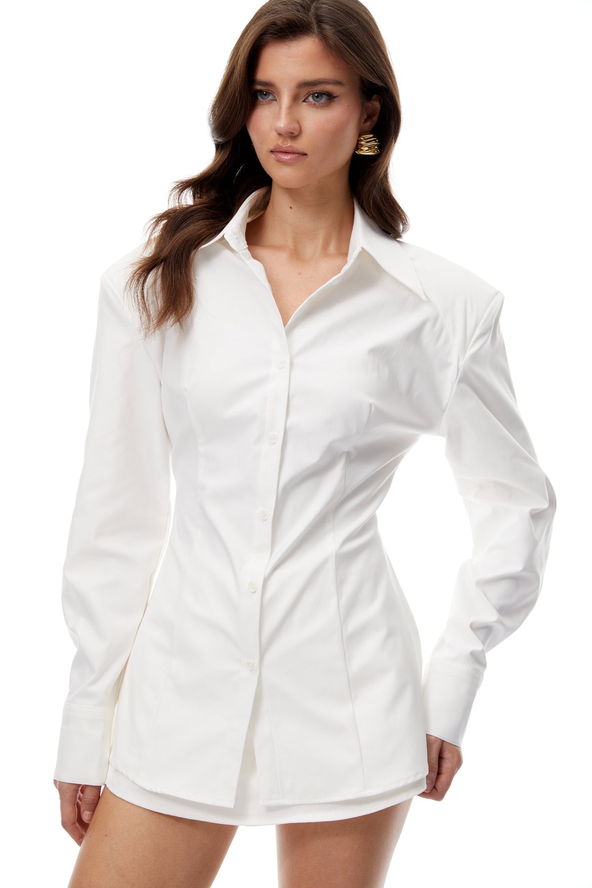 Ensley White Cinched Waist Shirt