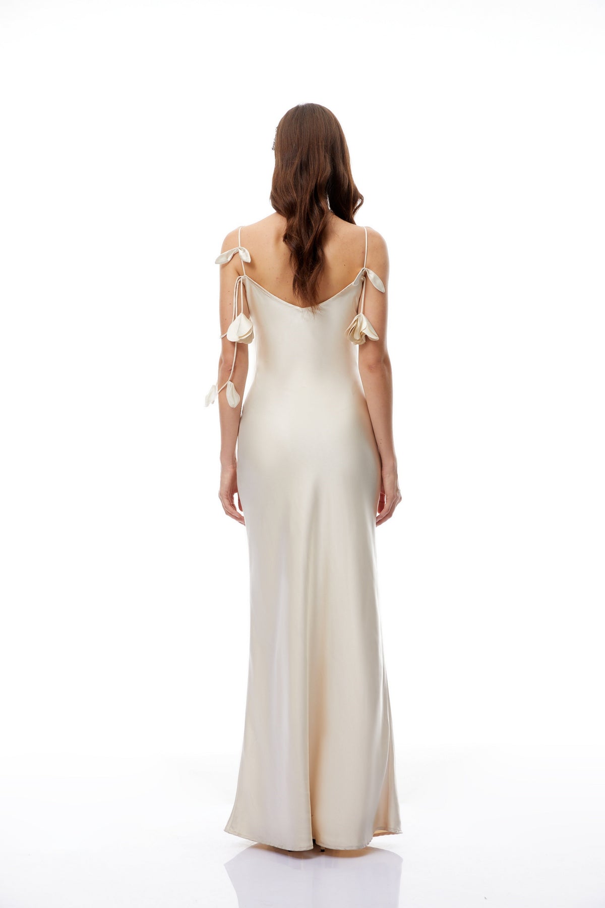 Margaux Neutral 3D Petal Satin Maxi Dress