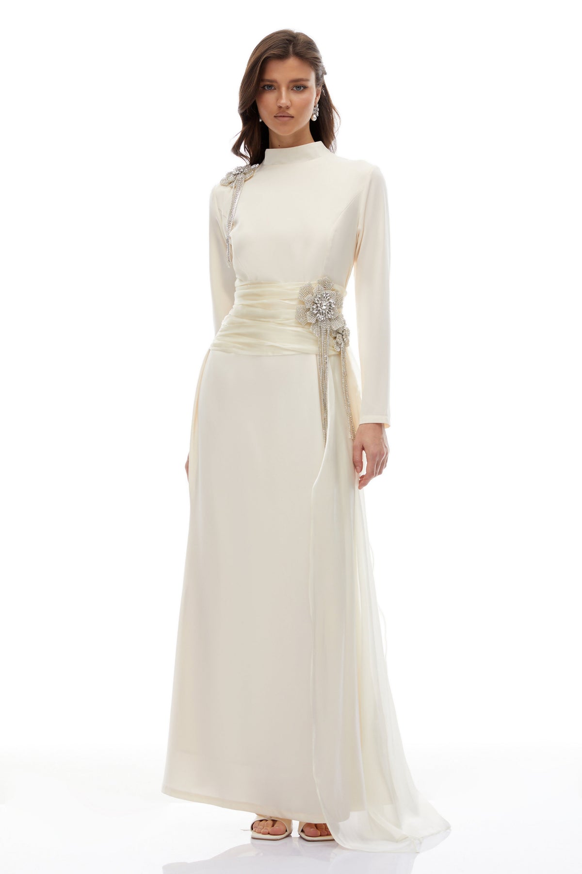 Marguerite Off White Embellished Ribbon Maxi Dress (Final Sale-US Only)
