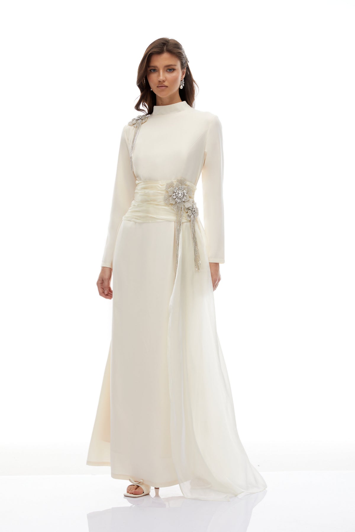 Marguerite Off White Embellished Ribbon Maxi Dress (Final Sale-US Only)