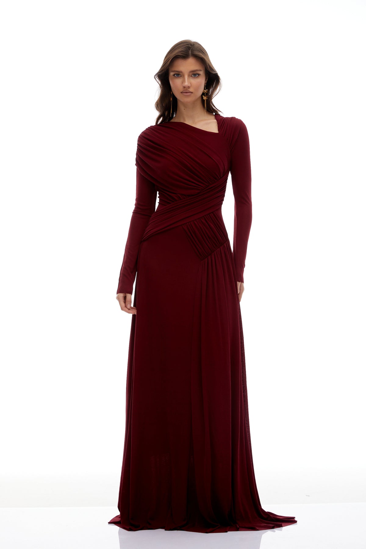 Beatriz Burgundy Asymmetrical Gathered Maxi Dress (Final Sale)
