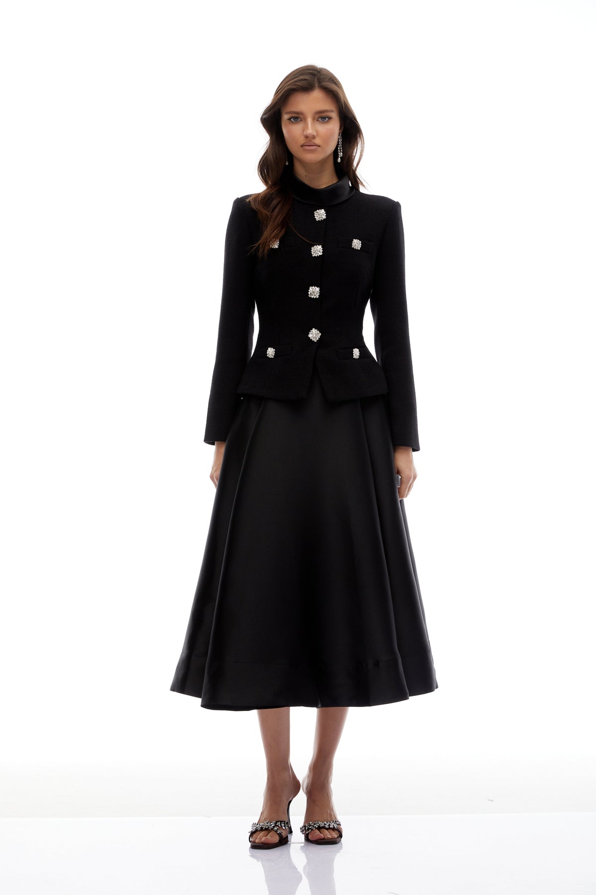 Lorelei Black High Neck Tweed Midi Dress (Final Sale-US Only)