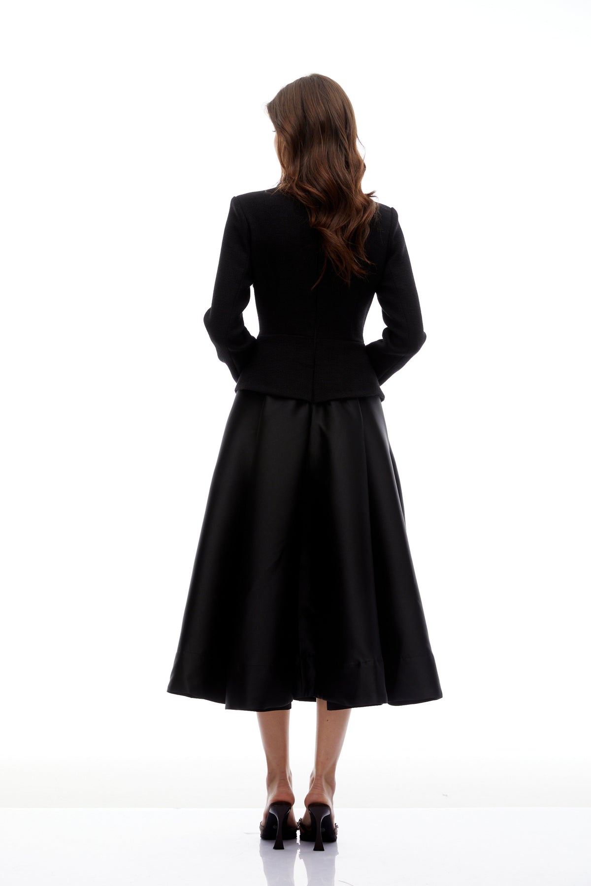 Lorelei Black High Neck Tweed Midi Dress