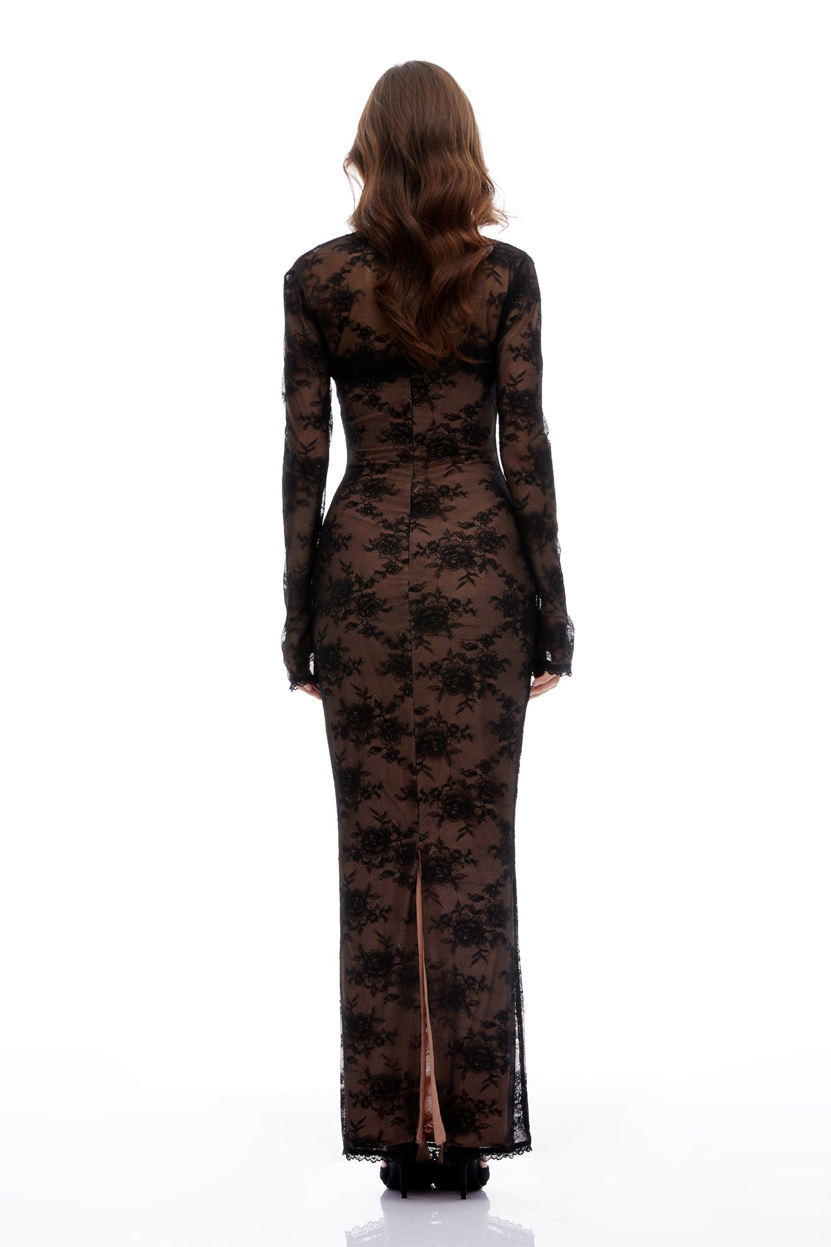 Freya Black Floral Lace Ruched Maxi Dress (Final Sale)