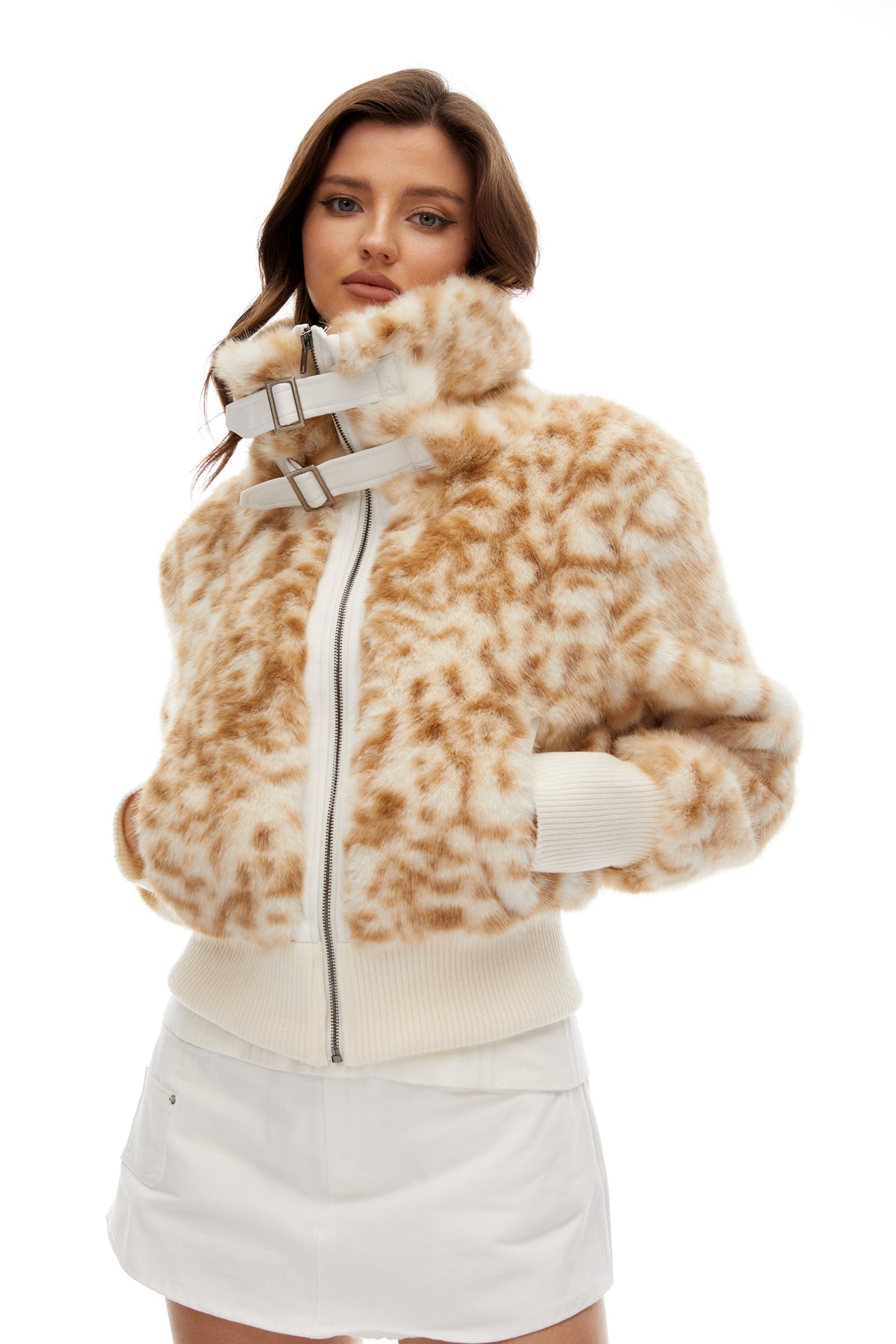 Amira Brown Ombré Print Fur Coat