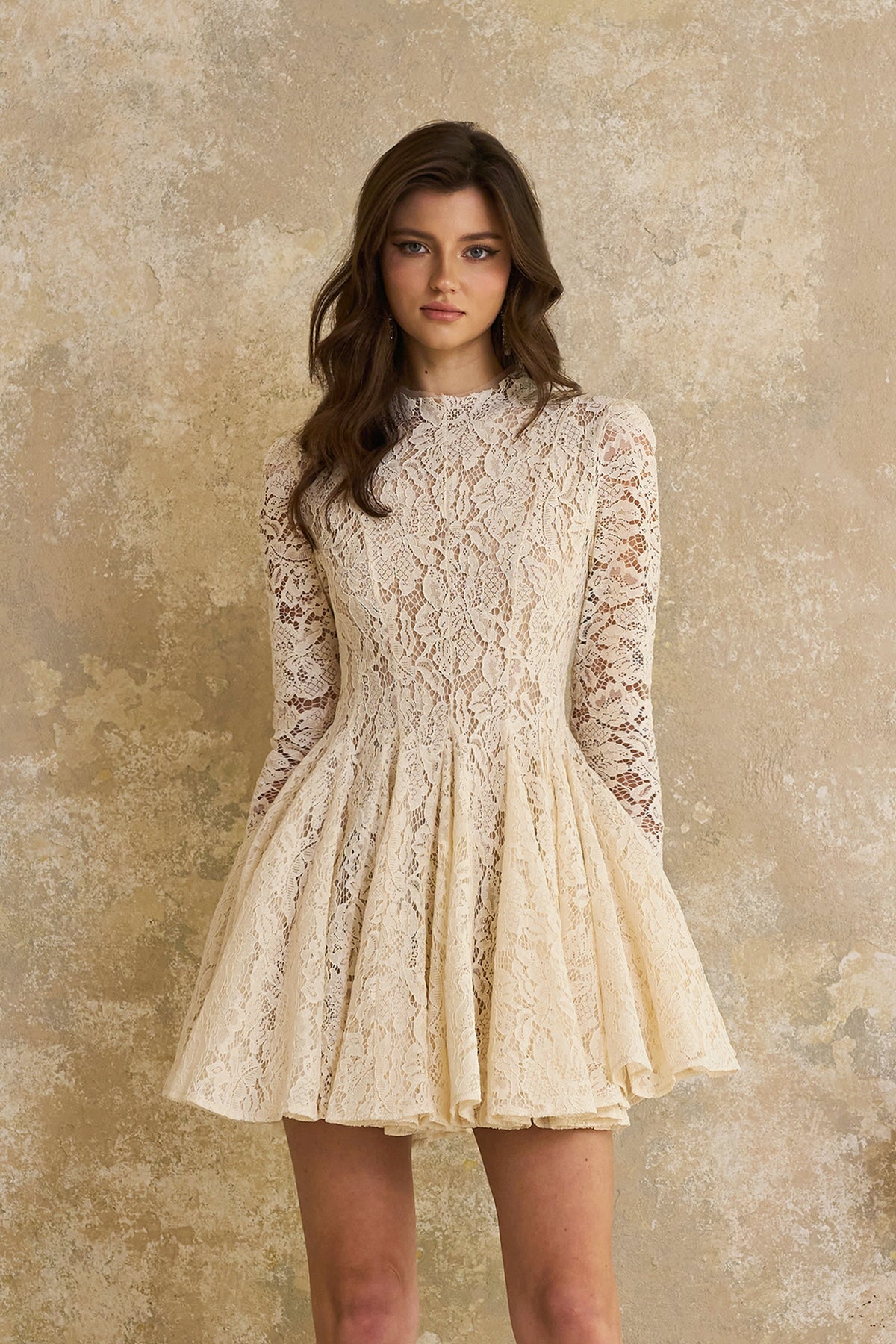 Bronte White Pleated Floral Lace Mini Dress (Final Sale-US Only)