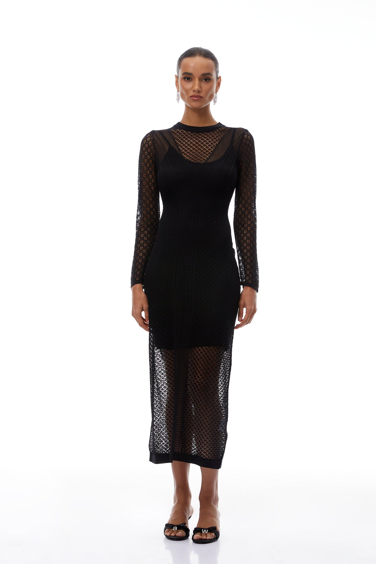 Clover Black Cut-out Design Crochet Knit Midi Dress (Final Sale)