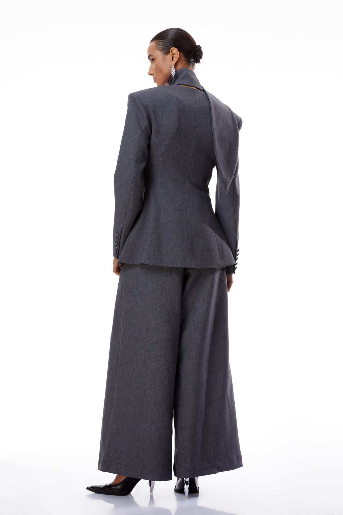 Neve Grey V-Neck Tailored Blazer