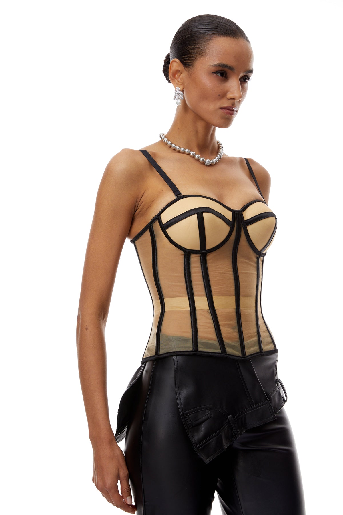Edda Neutral Sheer Tulle Corset Top