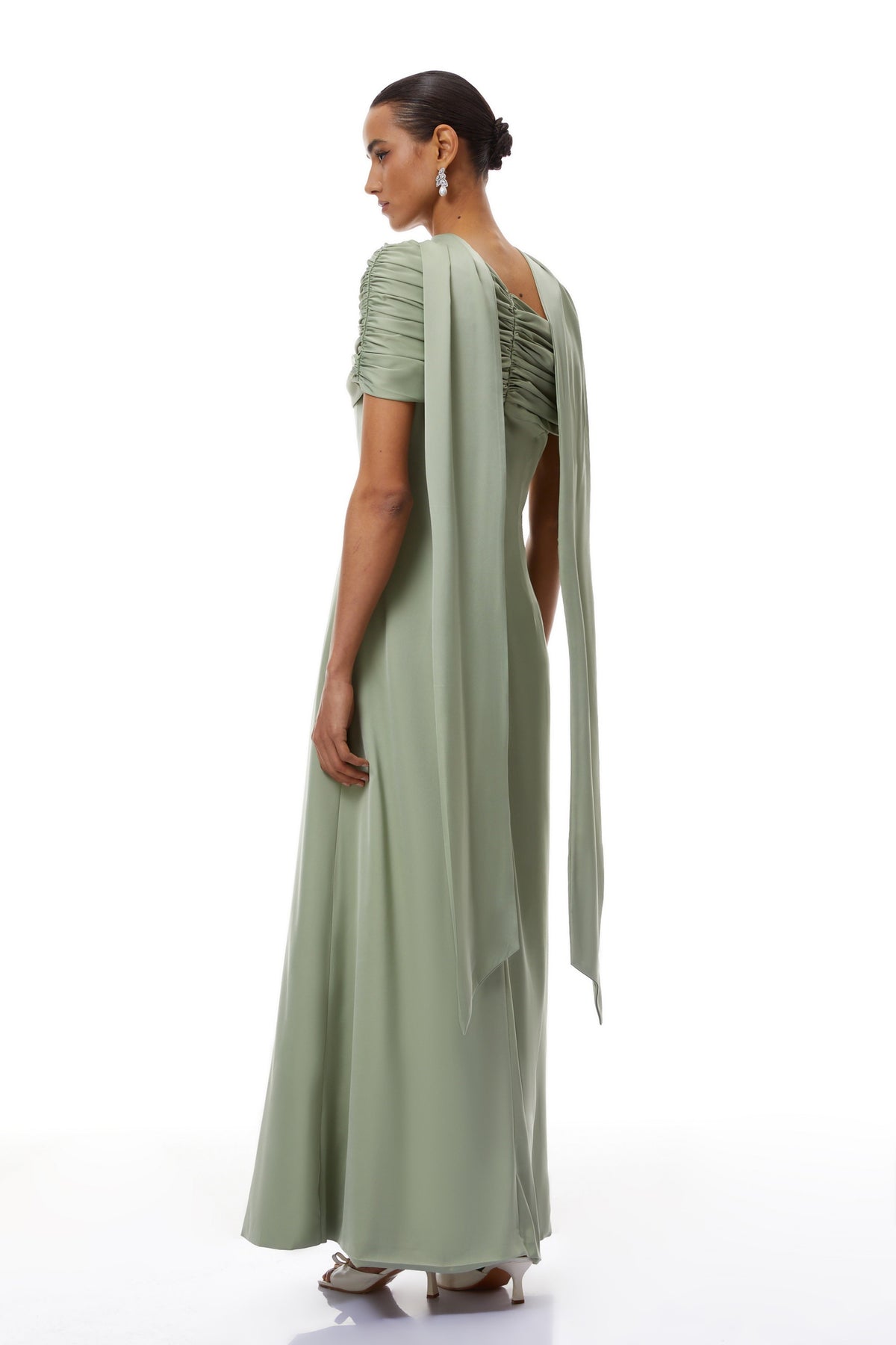 Benedetta Green One Shoulder Satin Maxi Dress