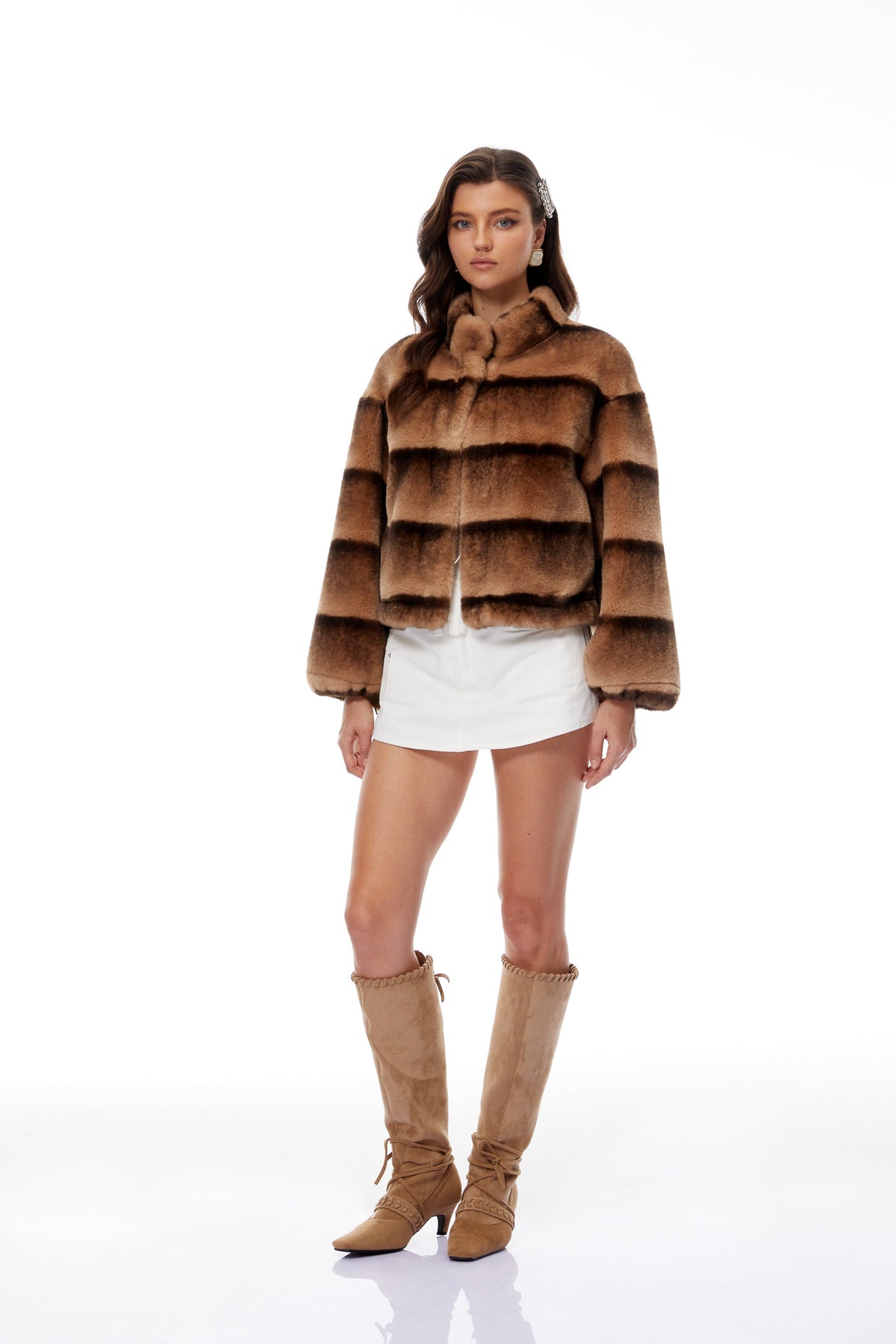 Alina Brown Gradient Faux Fur Short Coat (Final Sale-US Only)
