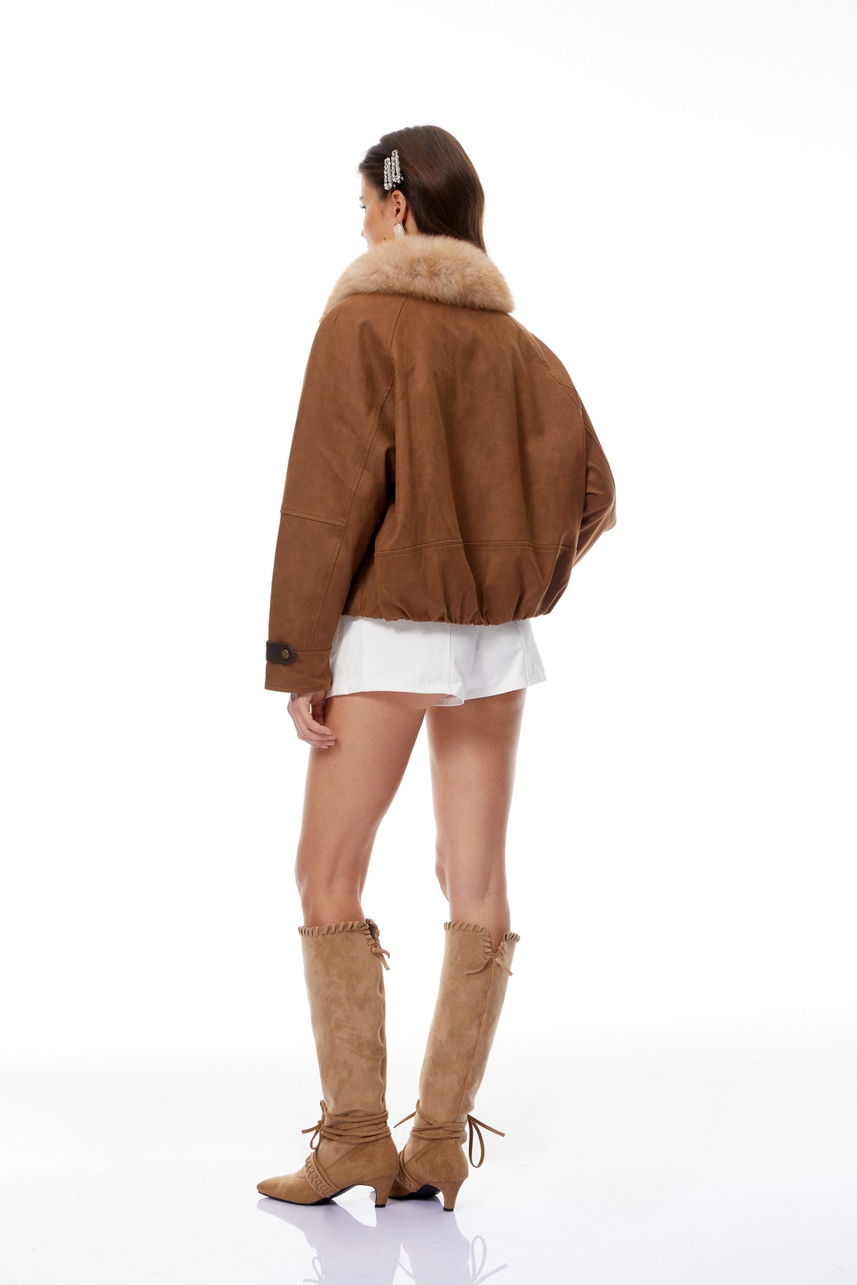 Sloane Camel Brown Fur Panel Padded Jacket