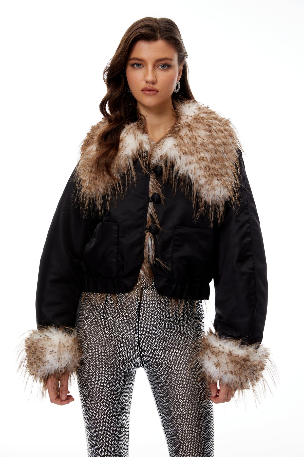 Vincenza Black Ombré Fur Panel Padded Jacket (Final Sale)