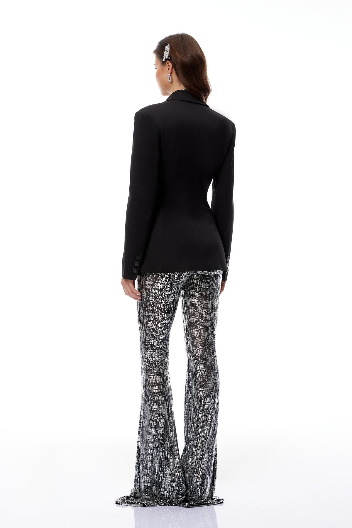 Edda Black Double-Breasted Blazer & Rhinestone Trousers Set